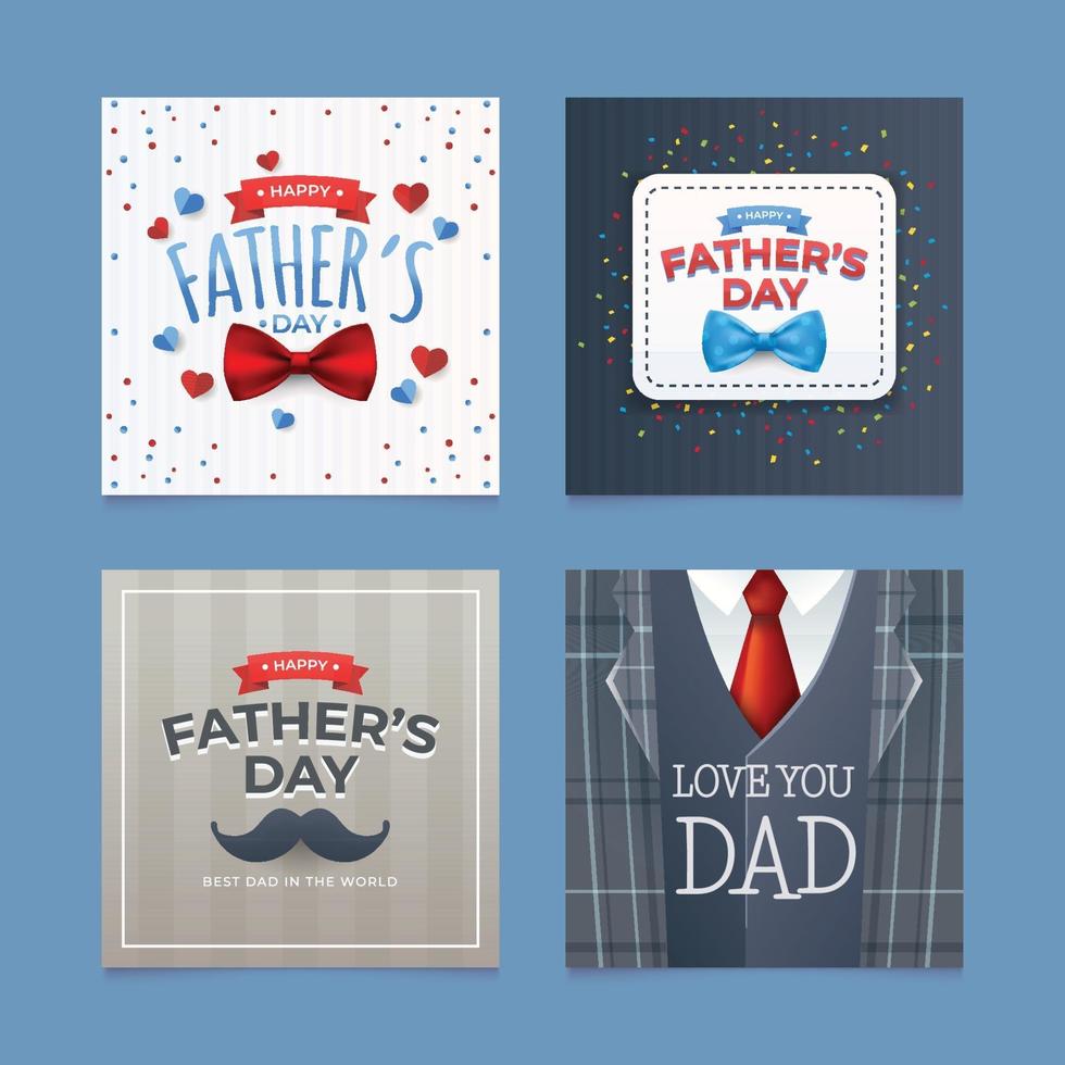 Set of Fathers Day Greeting Card With Father Element vector