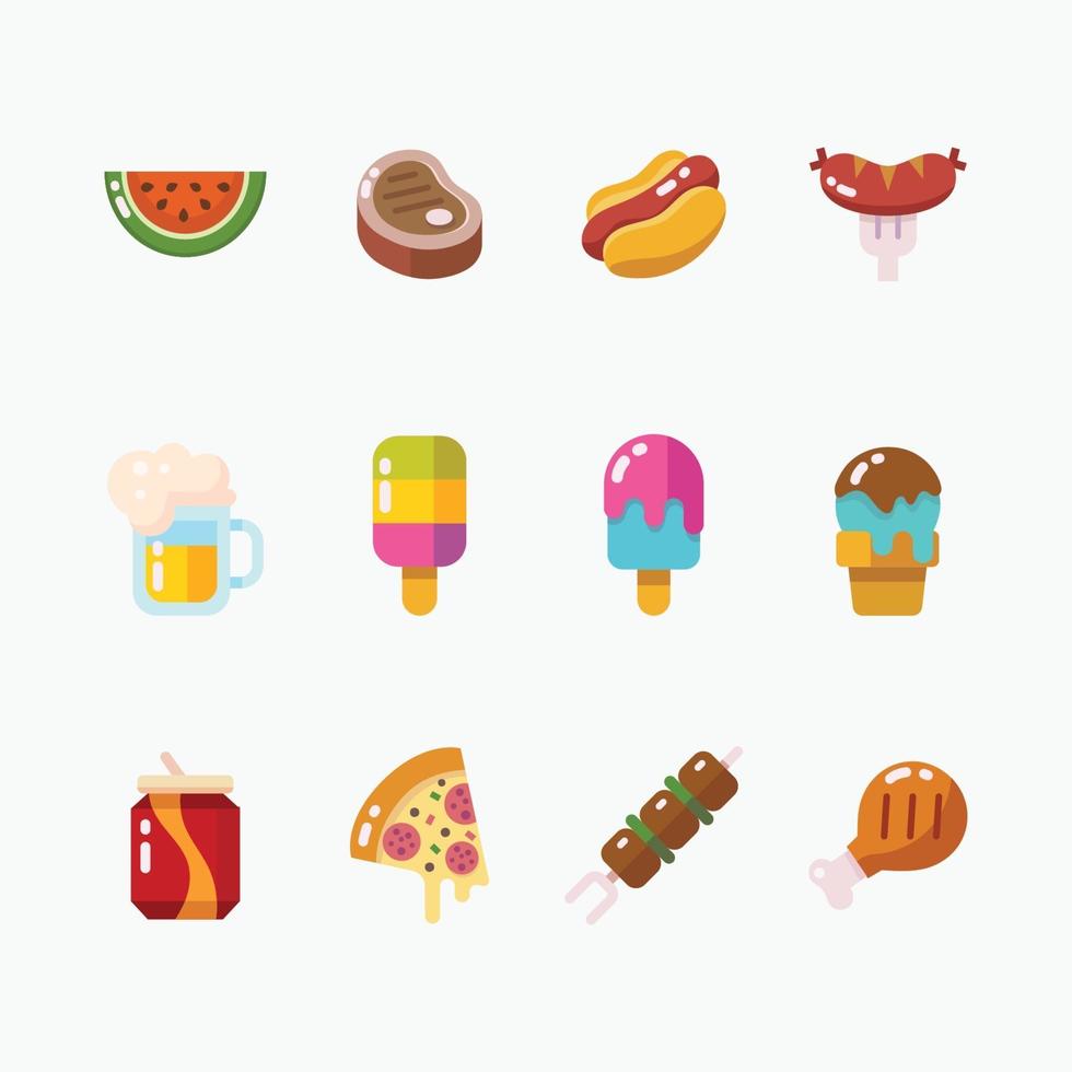 conjunto de icono de comida y bebida de verano vector