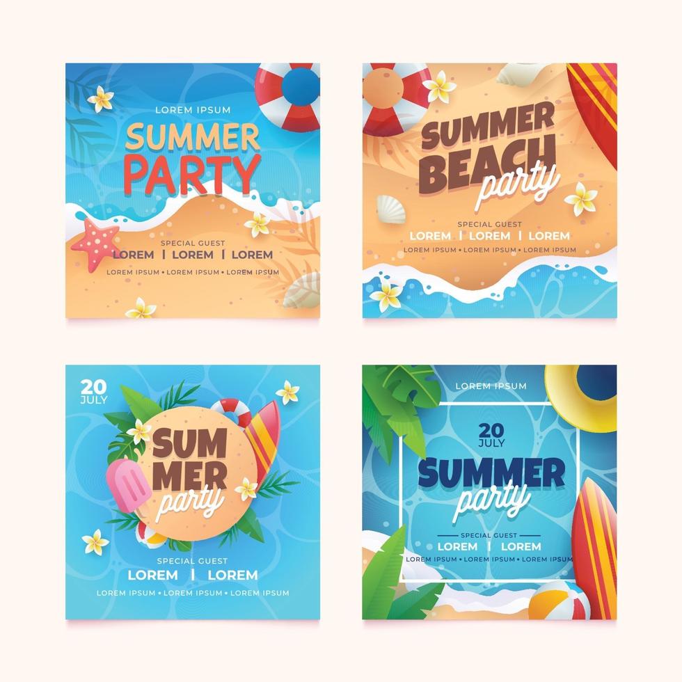 Set of Summer Party Card vector