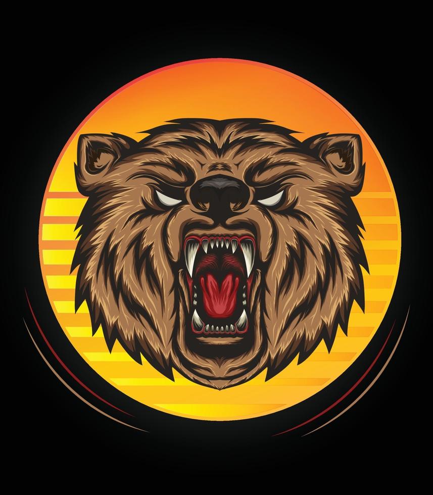 Ilustración de cabeza de oso de logotipo con rugido a todo color para diseño de camiseta, mascota de oso enojado vector