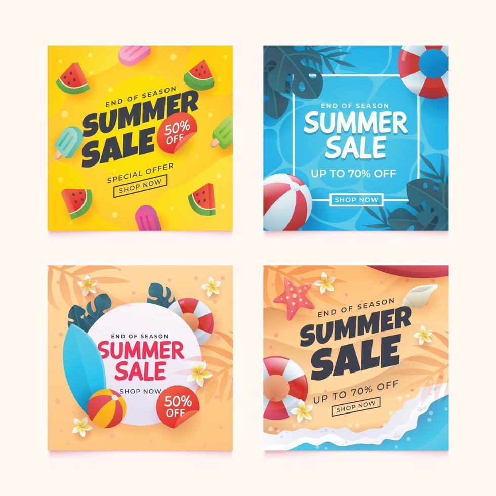 Set of Summer Sale Discount For Social Media vector