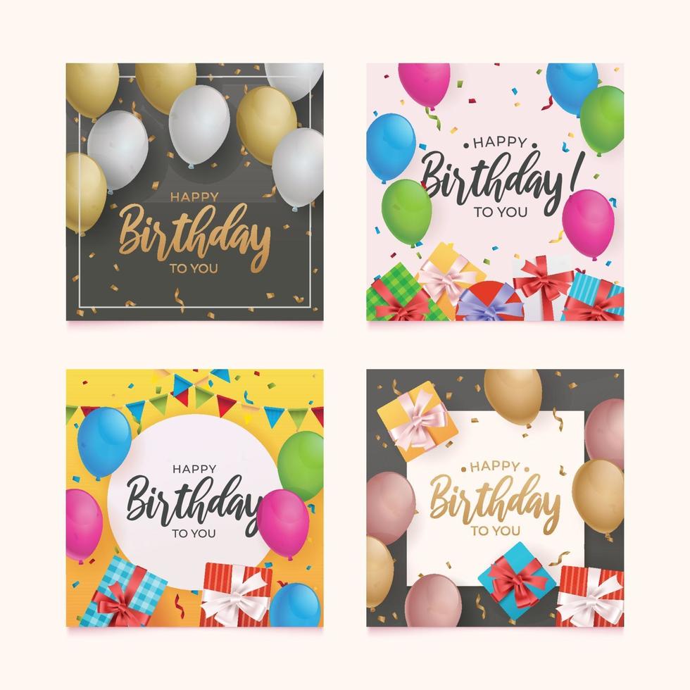 Set of Birthday Card With Balloon And Gift Box vector