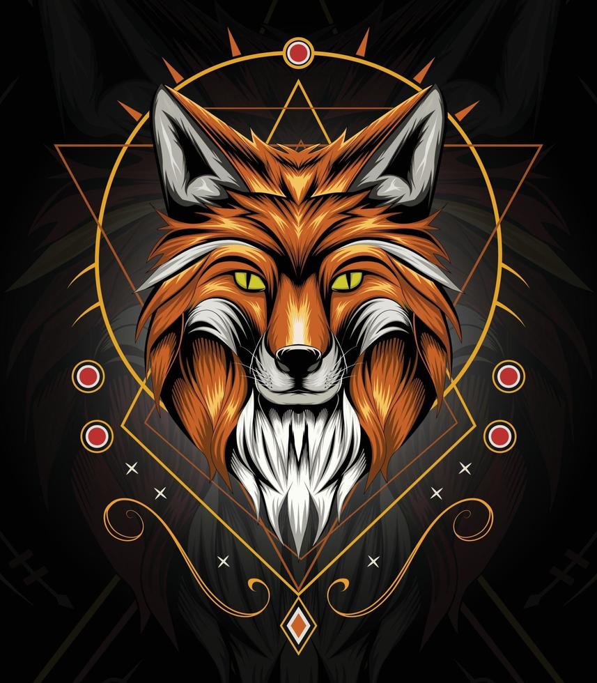 vector fox animal face with Celtic ornament background. Elegant design for t shirt, clothing, apparel