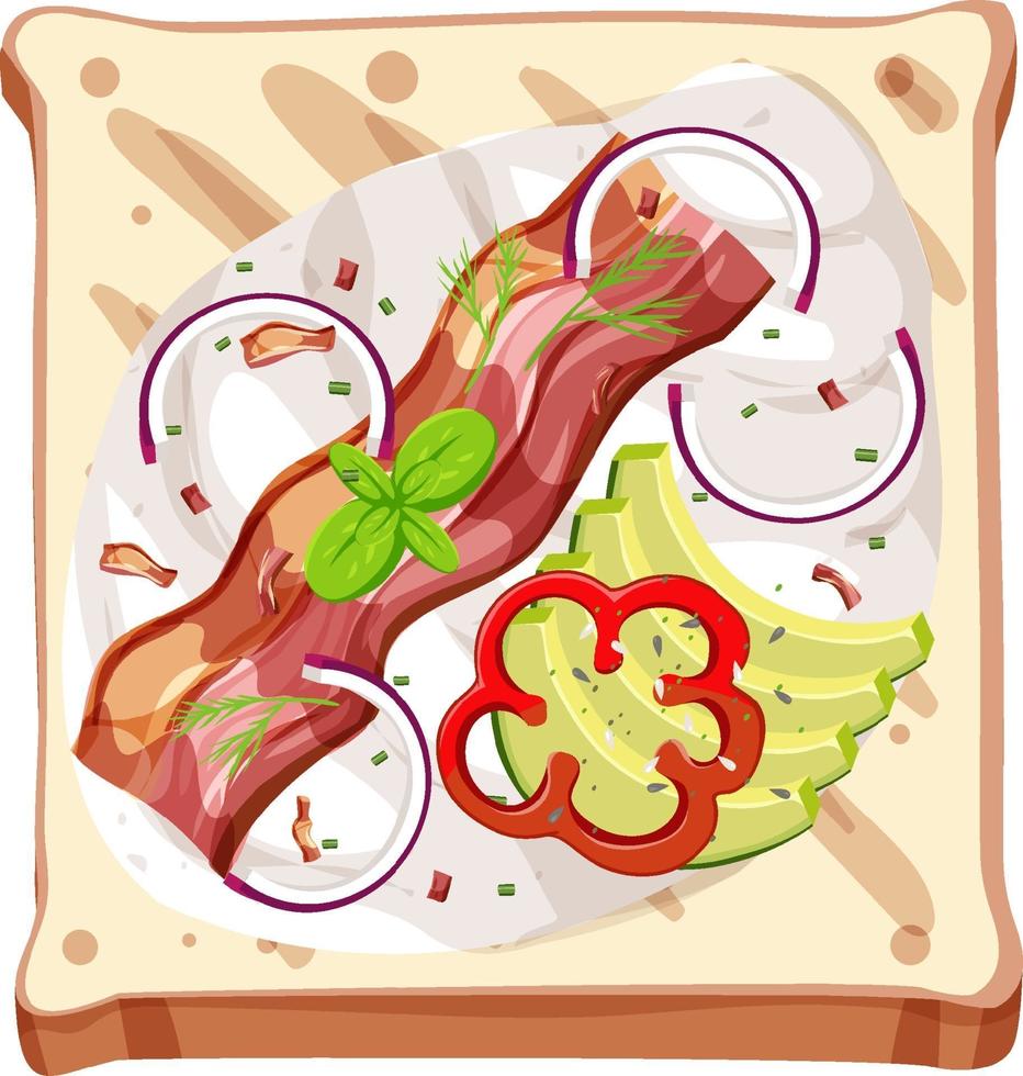 Top view of a bread with bacon and avocado vector