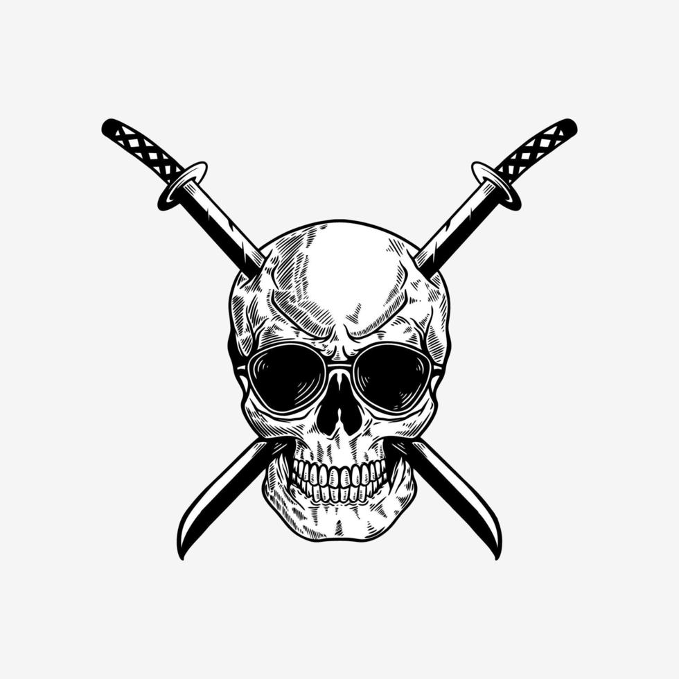 skull with katana sword illustration vector