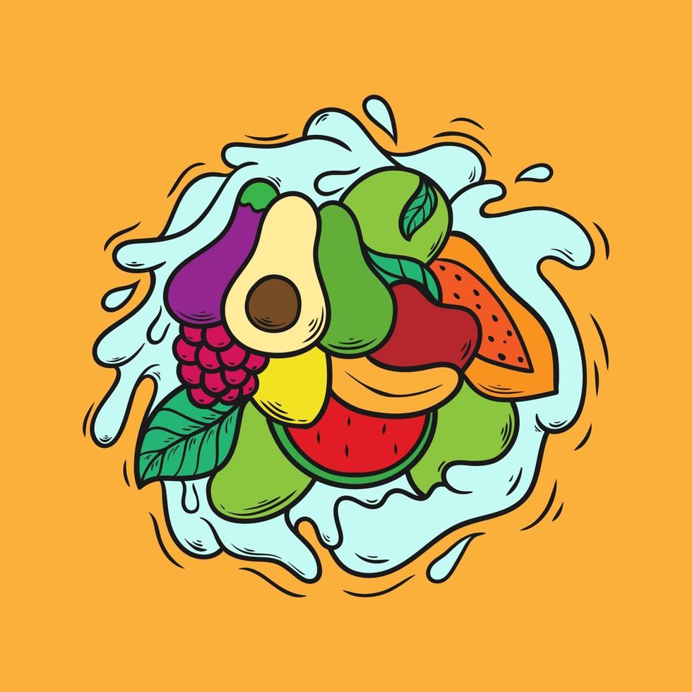 Establecer ilustración de vector de doodle de fruta