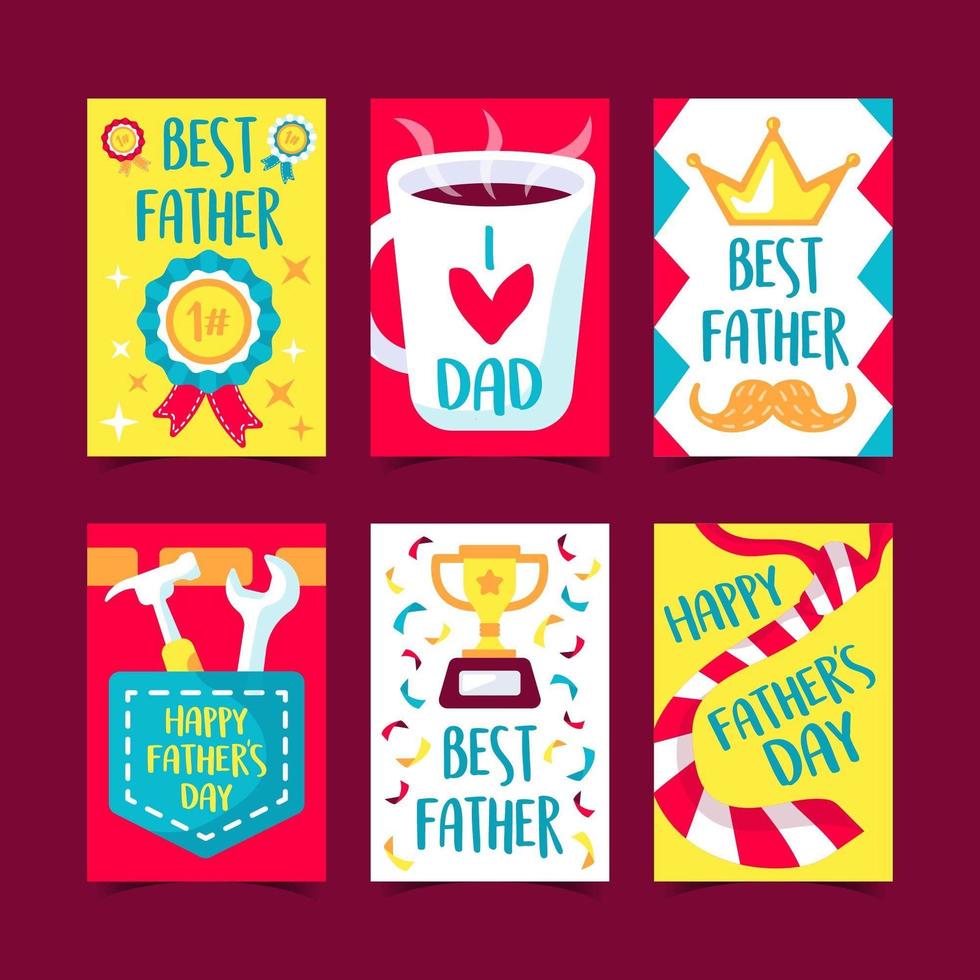 juego de 6 tarjetas de felicitación para el día del padre vector