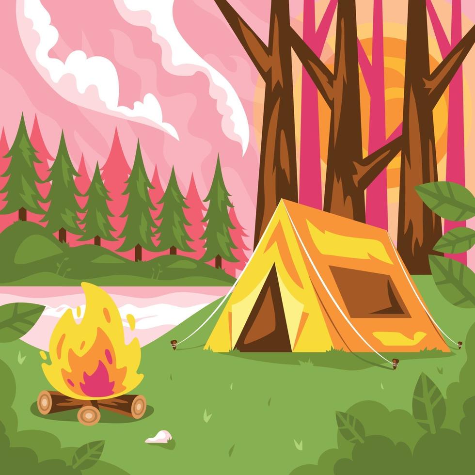 Summer Mountain Camp Landscape vector