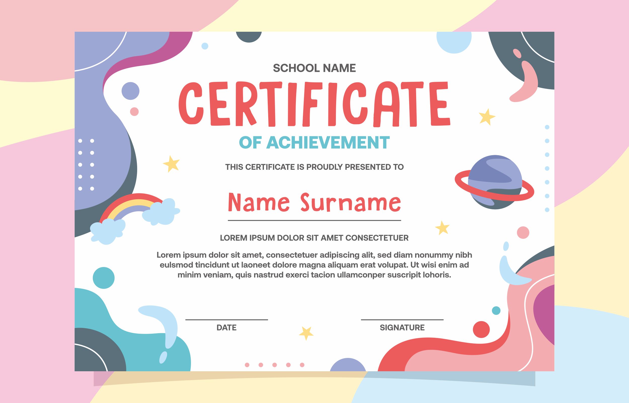 Colorful School Certificate Template 11 Vector Art at Vecteezy In Free School Certificate Templates