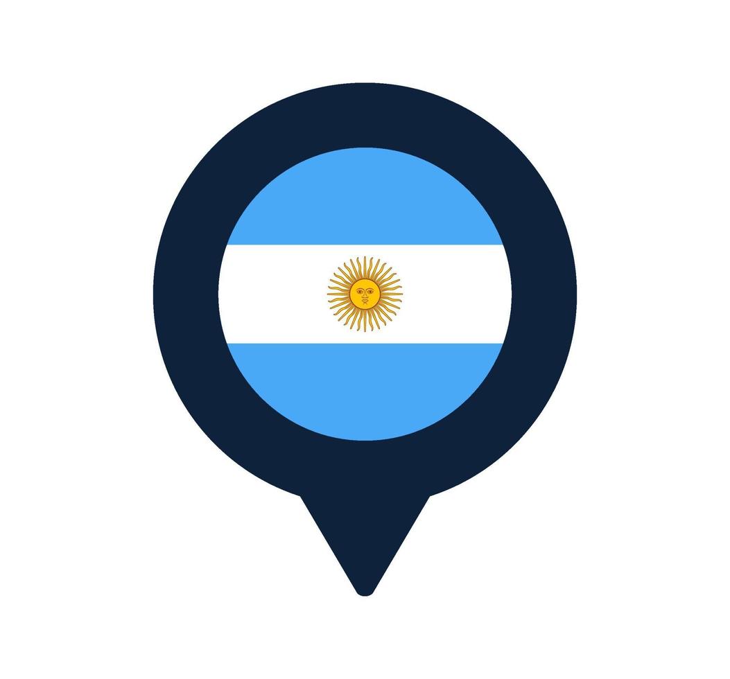 bandera argentina y el icono del puntero del mapa. diseño de vector de icono de ubicación de bandera nacional, pin de localizador gps. ilustración vectorial