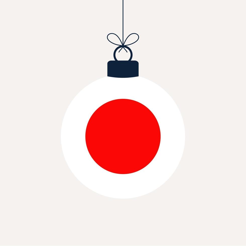 bola de navidad con la bandera de japón. Ilustración de vector de tarjeta de felicitación. Feliz Navidad bola con bandera aislado sobre fondo blanco.