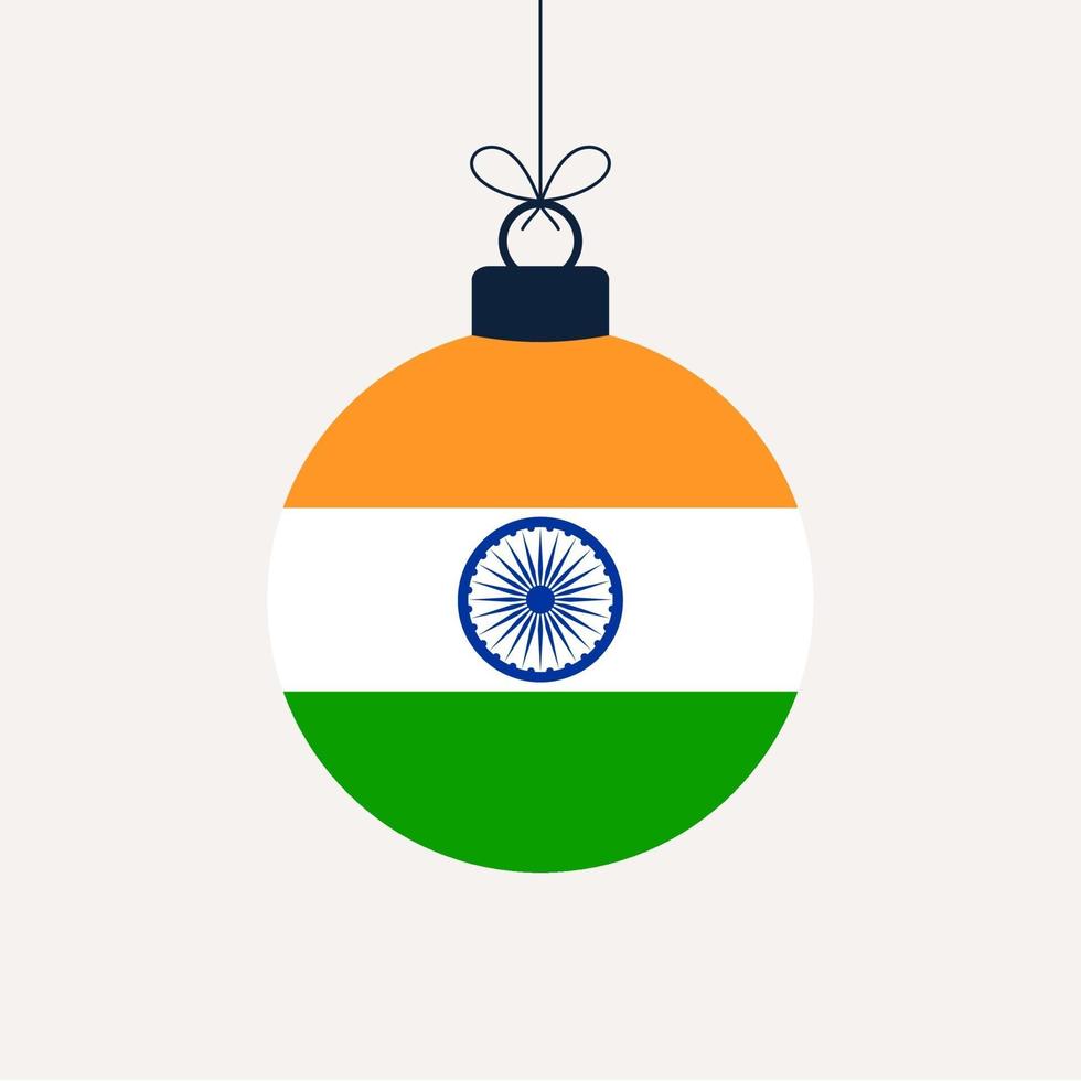 Christmas ball with india flag. Greeting card Vector illustration. Merry Christmas Ball with Flag isolated on white background