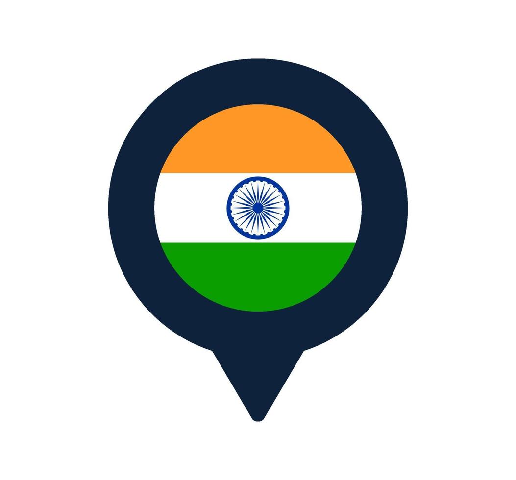 bandera de la india y el icono de puntero del mapa. diseño de vector de icono de ubicación de bandera nacional, pin de localizador gps. ilustración vectorial