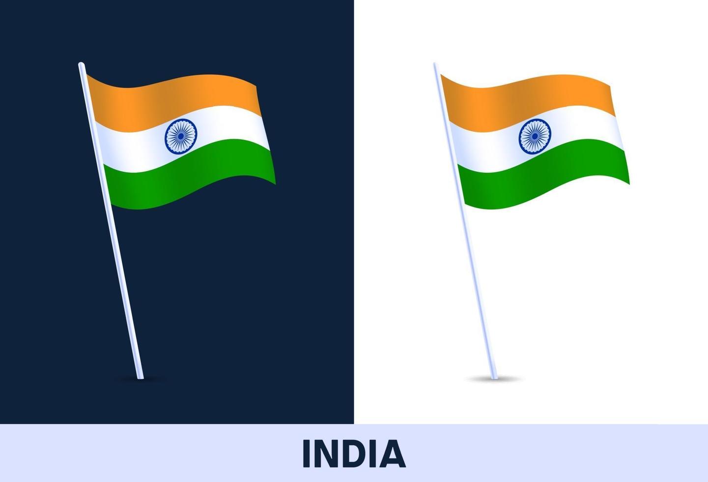india vector flag. Waving national flag of Italy isolated on white and dark background. Official colors and proportion of flag. Vector illustration.