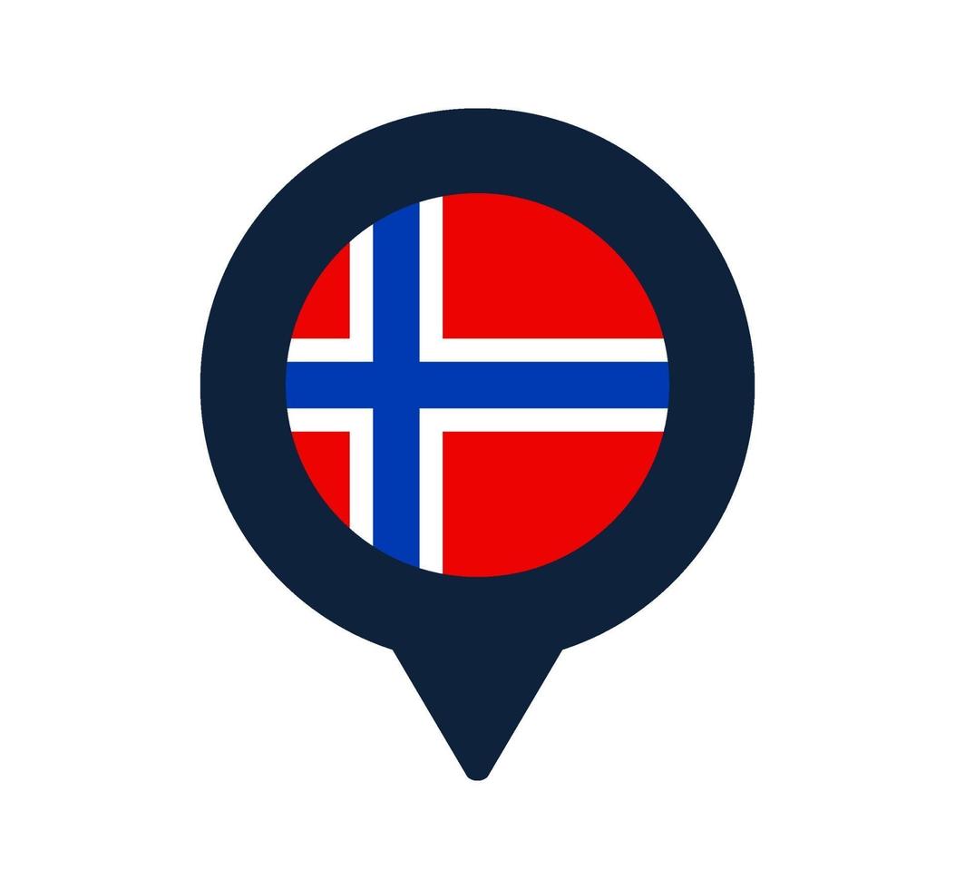 bandera de noruega y el icono de puntero del mapa. diseño de vector de icono de ubicación de bandera nacional, pin de localizador gps. ilustración vectorial