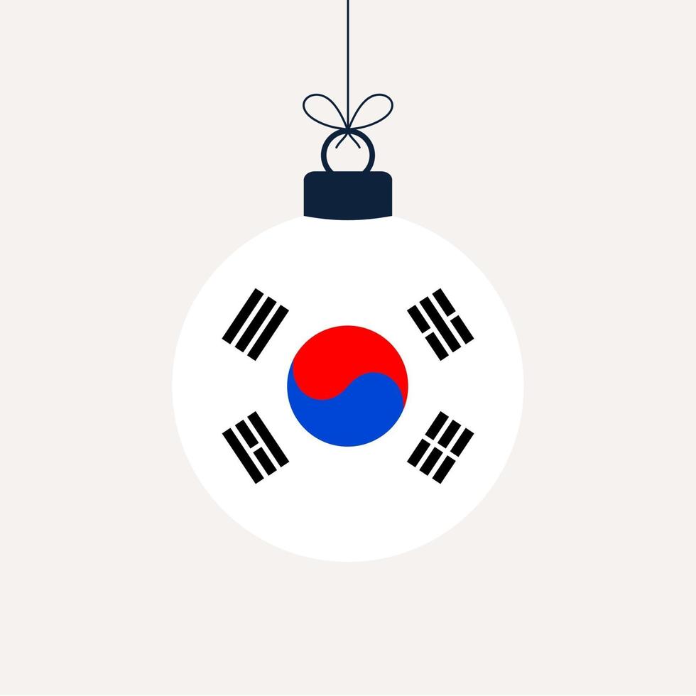 Christmas ball with south korea flag. Greeting card Vector illustration. Merry Christmas Ball with Flag isolated on white background