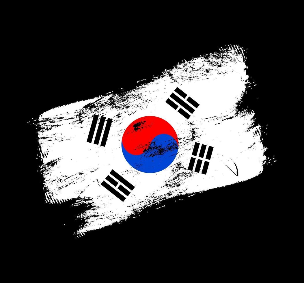 Fondo de pincel de grunge de bandera de Corea del Sur. Ilustración de vector de bandera de pincel viejo. concepto abstracto de origen nacional.