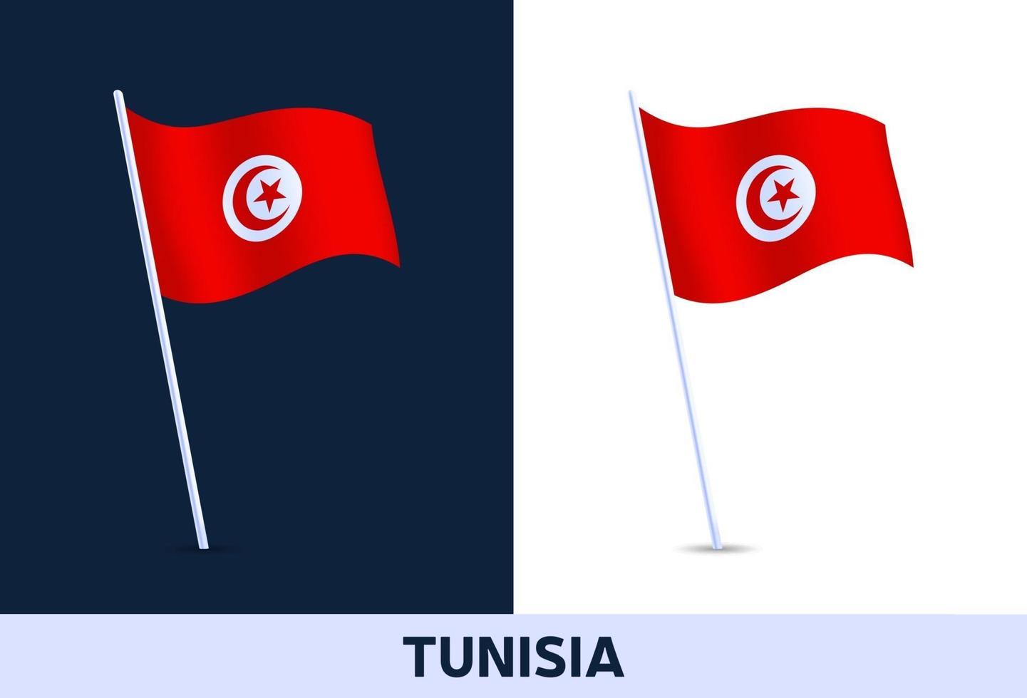 tunisia vector flag. Waving national flag of Italy isolated on white and dark background. Official colors and proportion of flag. Vector illustration.