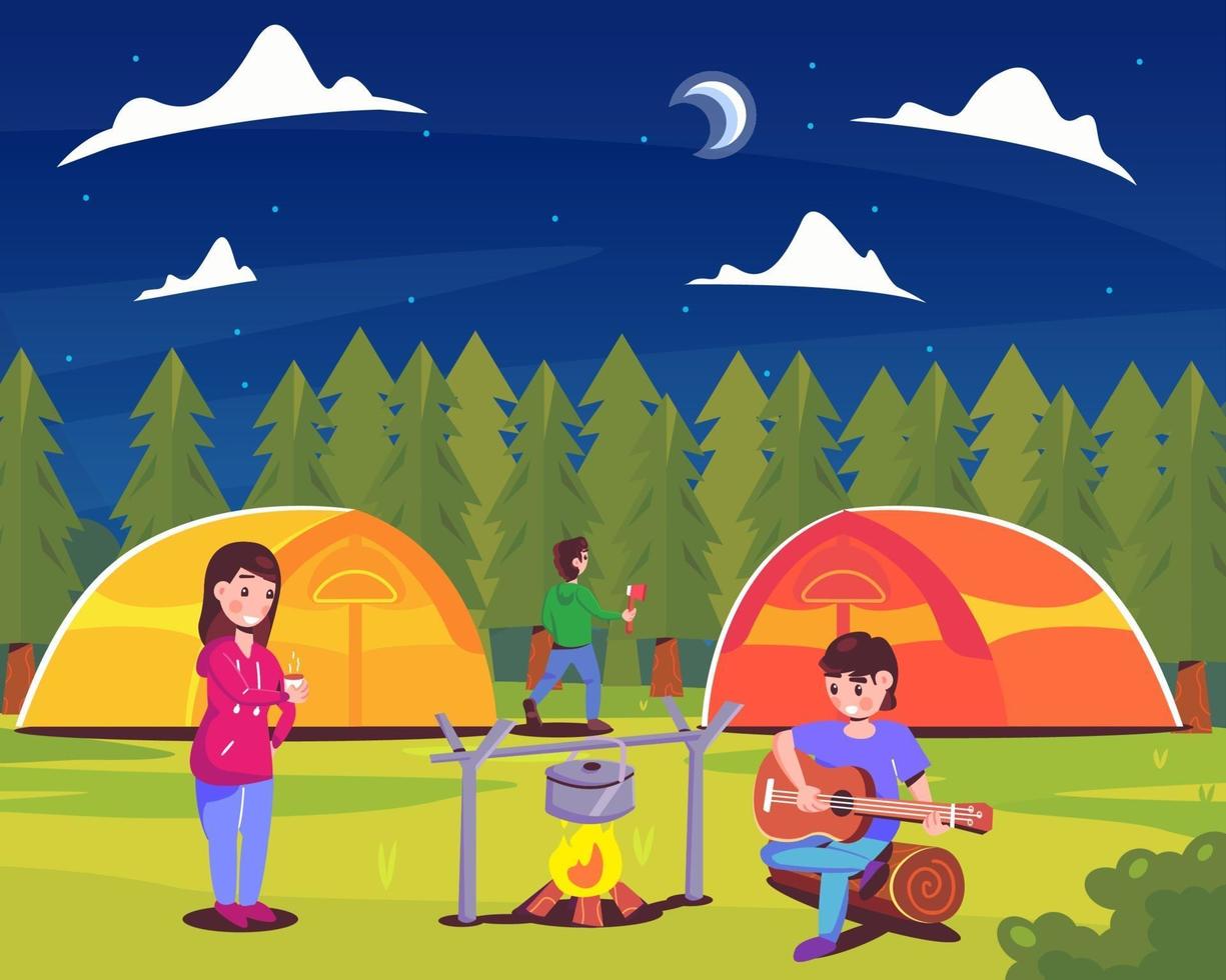 Happy People Enjoying Summer Camp vector
