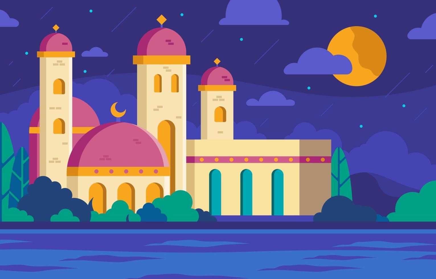 Mosque with Night Sky Background vector