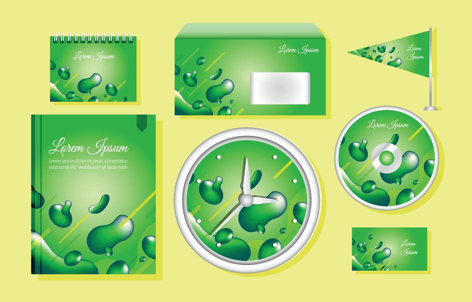 plantilla de conjunto de papelería comercial líquida verde vector