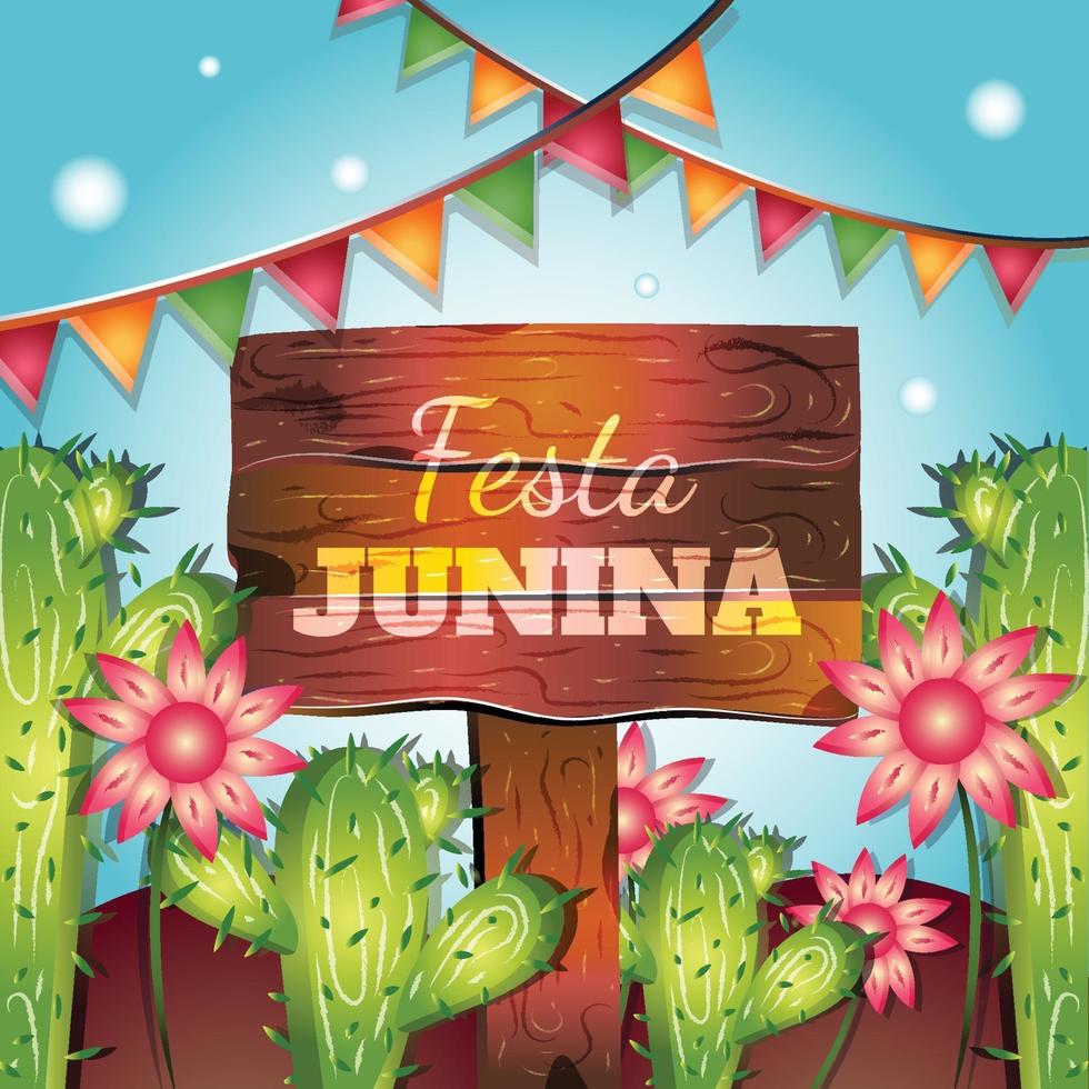 Festa Junina with Cactus and Flowers vector