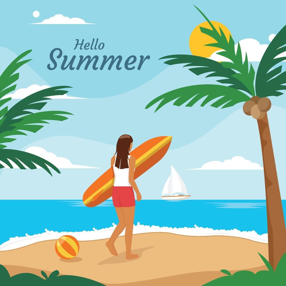 Happy Summer Time on Beach Illustration 2490345 Vector Art at Vecteezy