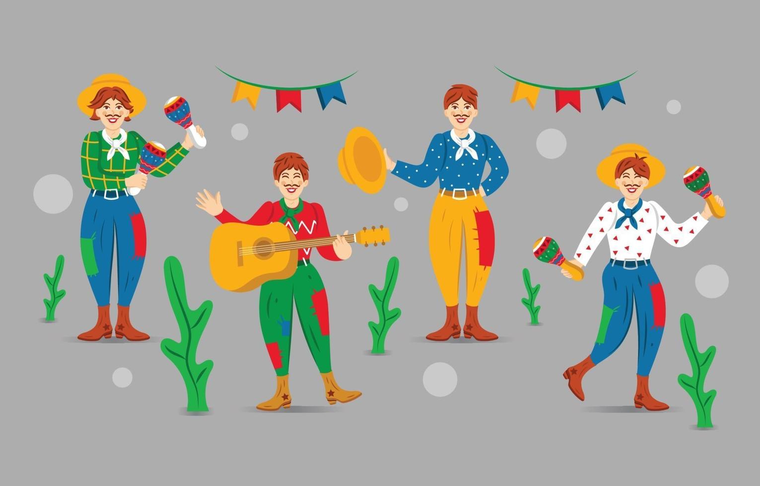 conjunto de personaje de hombre para festa junina vector