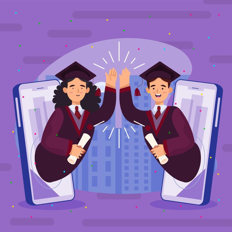 Graduated Man and Woman High Five Virtually Concept vector