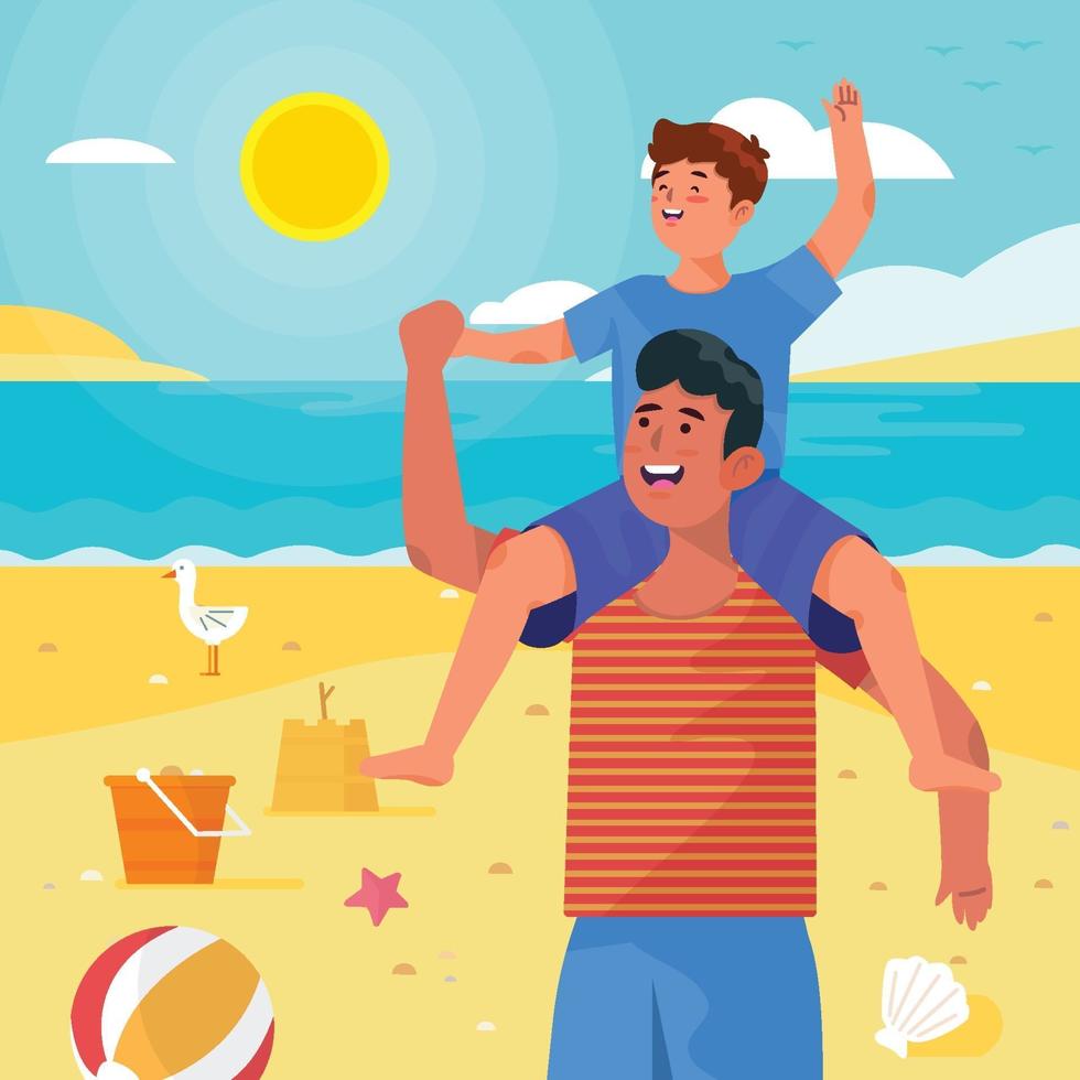 Father and Son Play on the Beach Concept vector