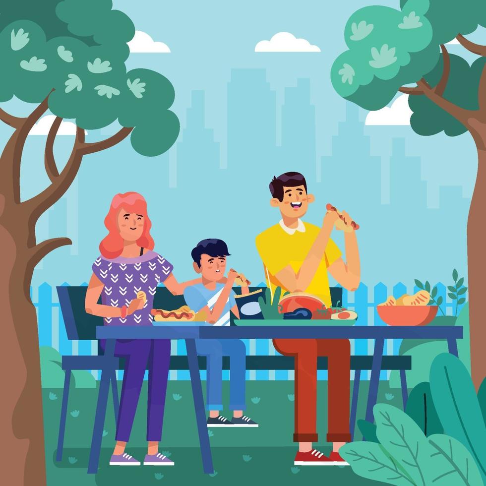 Family Take a Picnic Time Together Concept vector