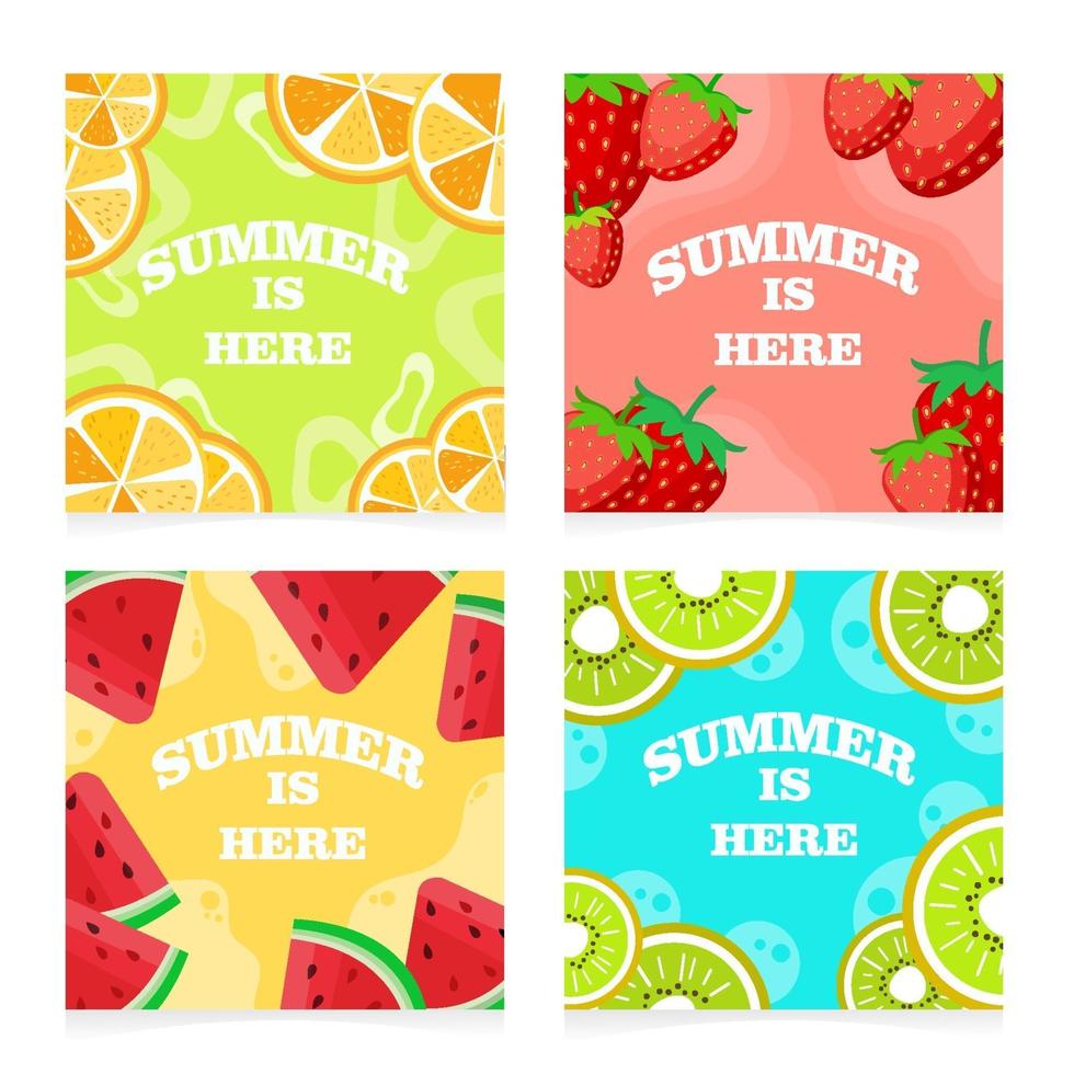 Fruit Set Bright Summer Cards vector