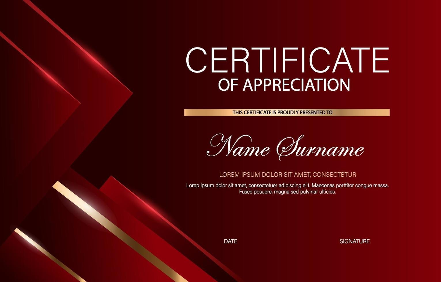 Dark Red Modern Certificate Template vector