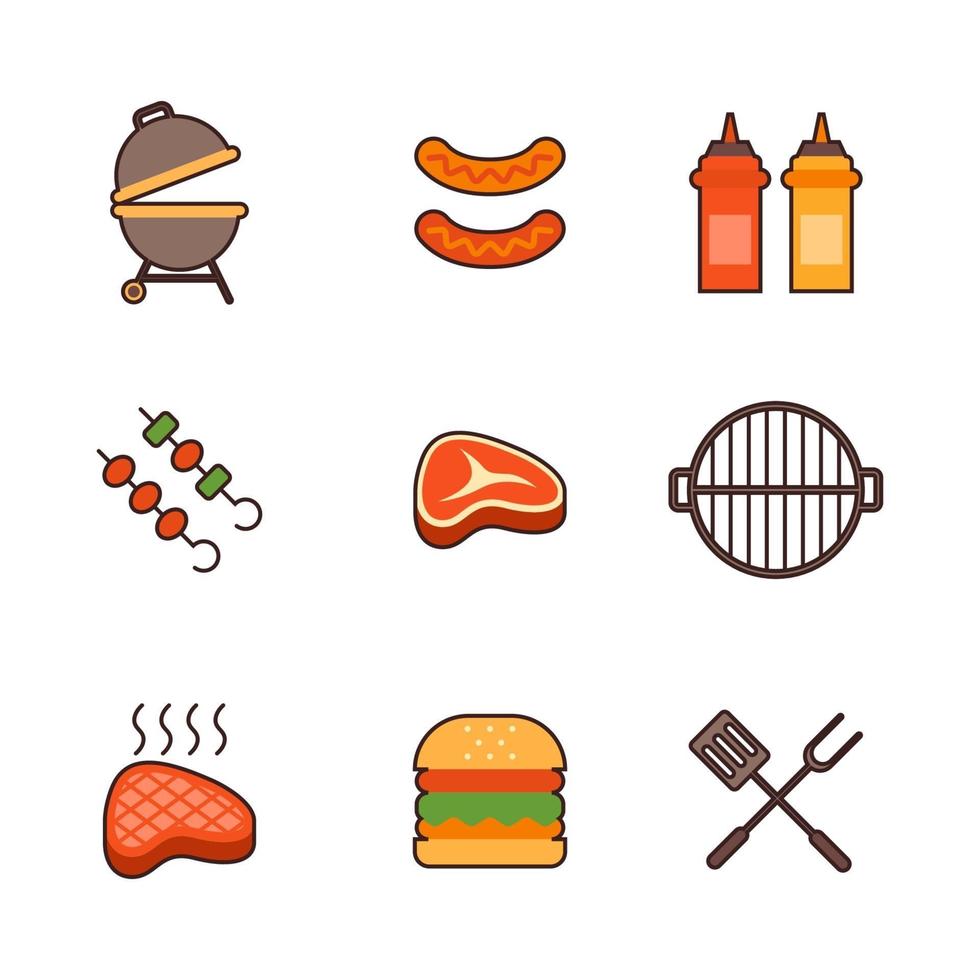 Barbeque Outdoor Summer Activity Icon Set Design vector