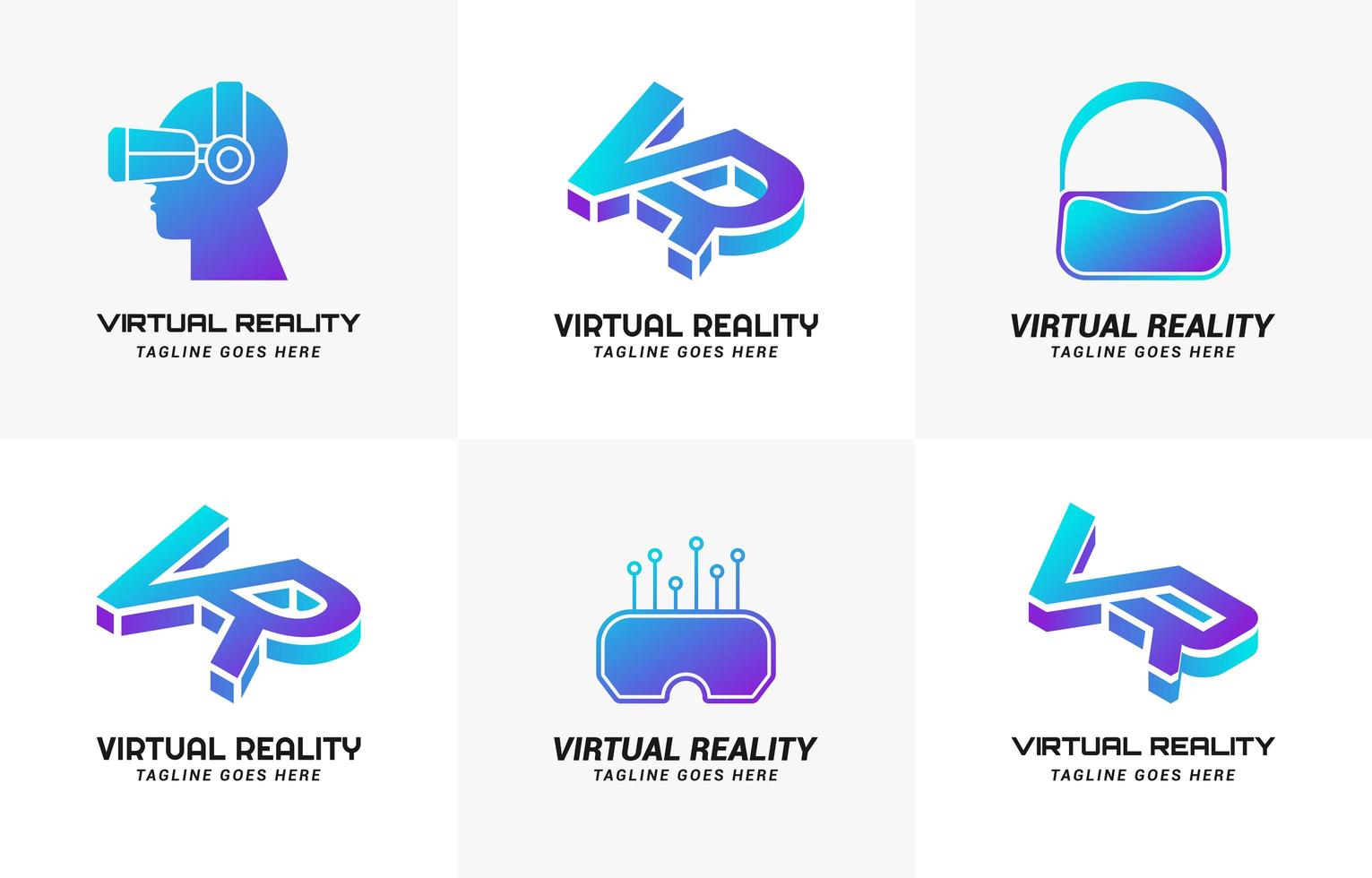 VR Virtual Reality Technology Simple Gradient Logo Set vector