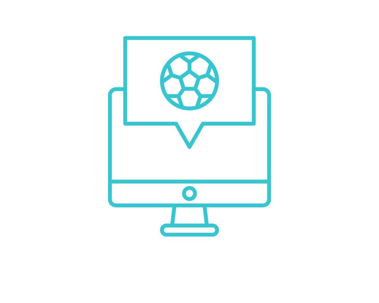 Online computer soccer icon. Outline online computer soccer vector icon for web design isolated on white background