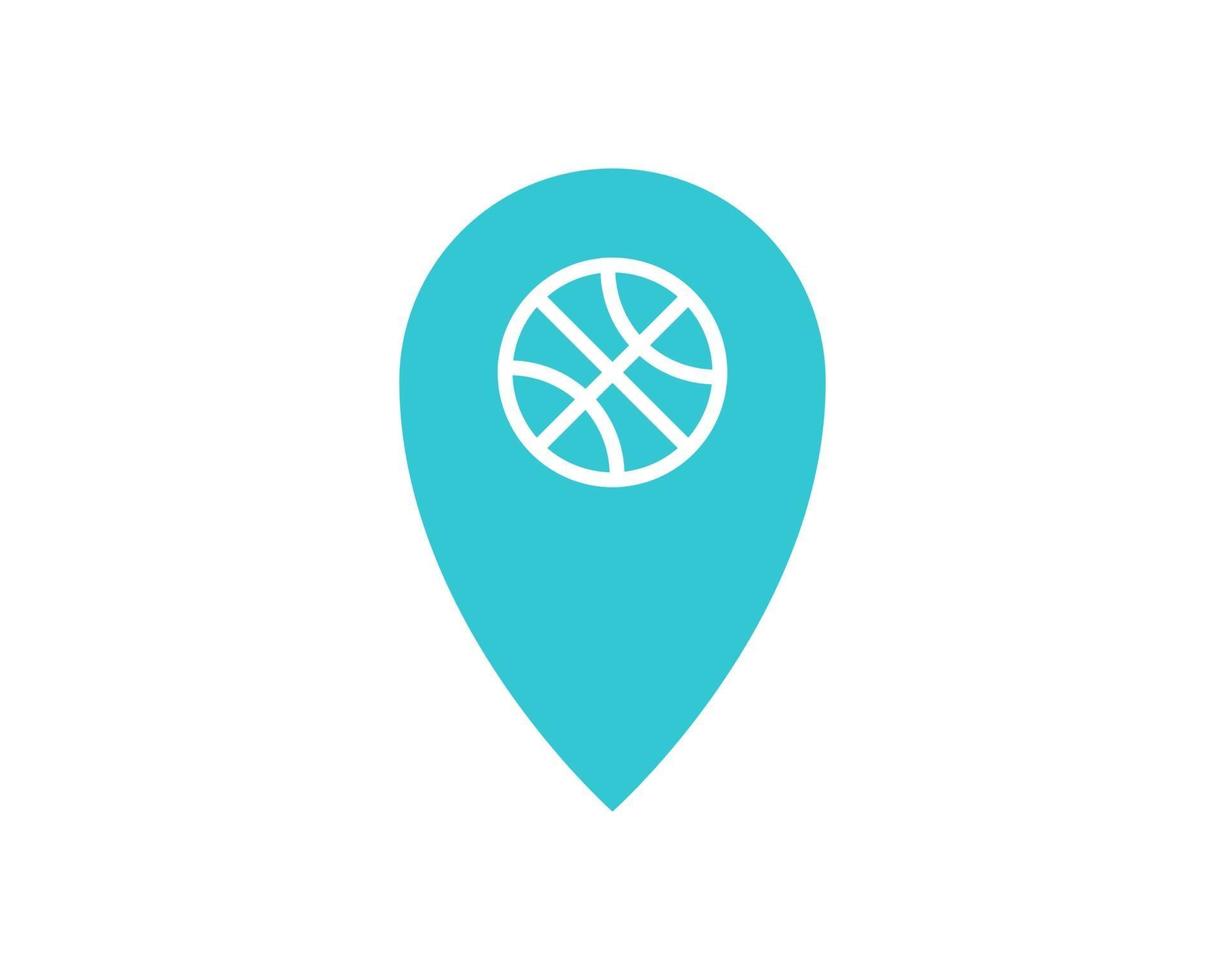 Blue Location with basketball ball inside icon isolated on white background.Icon in color . Vector Illustration