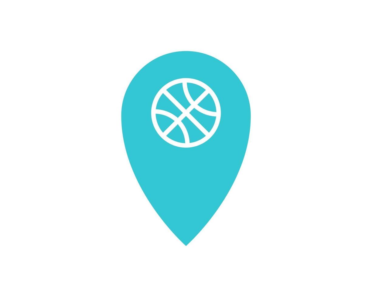 Blue Location with basketball ball inside icon isolated on white background.Icon in color . Vector Illustration