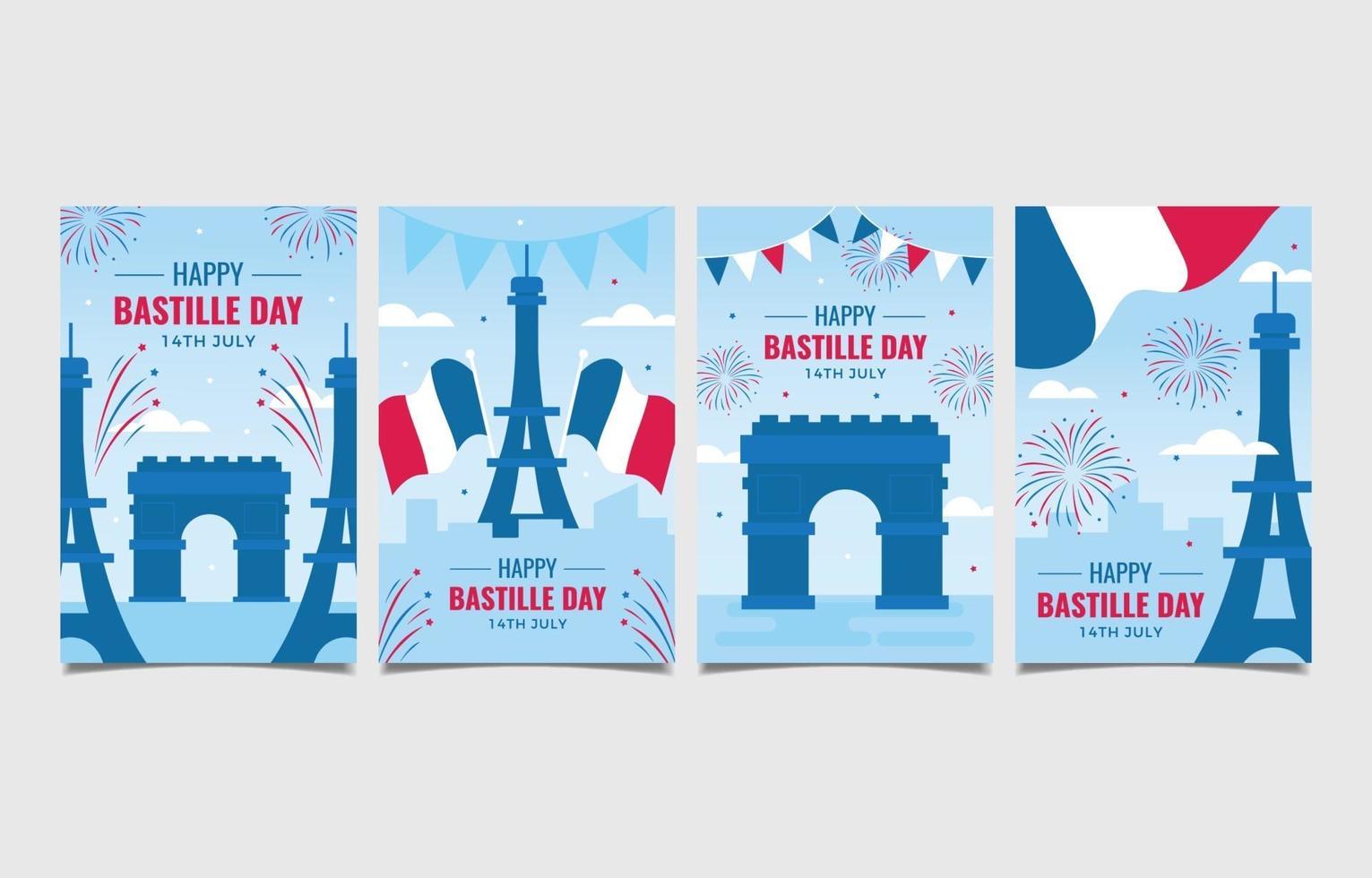 Happy Bastille Day Greeting Card Set vector