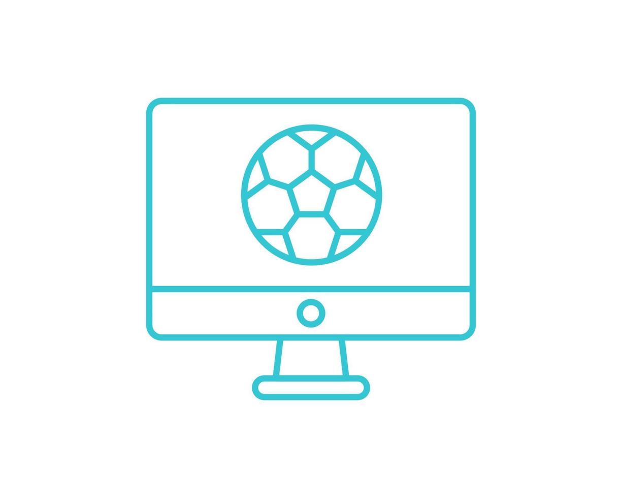 Online computer soccer icon. Outline online computer soccer vector icon for web design isolated on white background