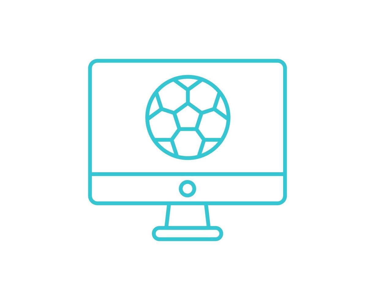 icono de fútbol de computadora en línea. Esquema de fútbol en línea icono vectoriales para diseño web aislado sobre fondo blanco. vector