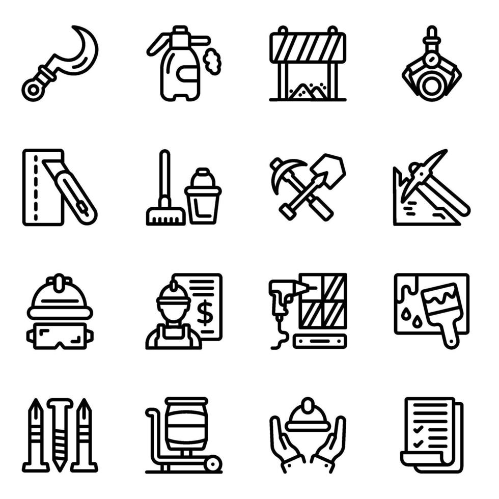 Labour Tools Line Icons vector