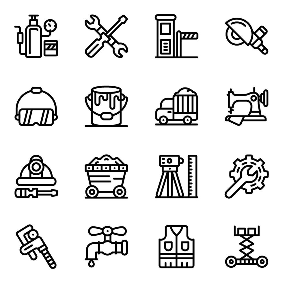 iconos de línea de herramientas mecánicas vector