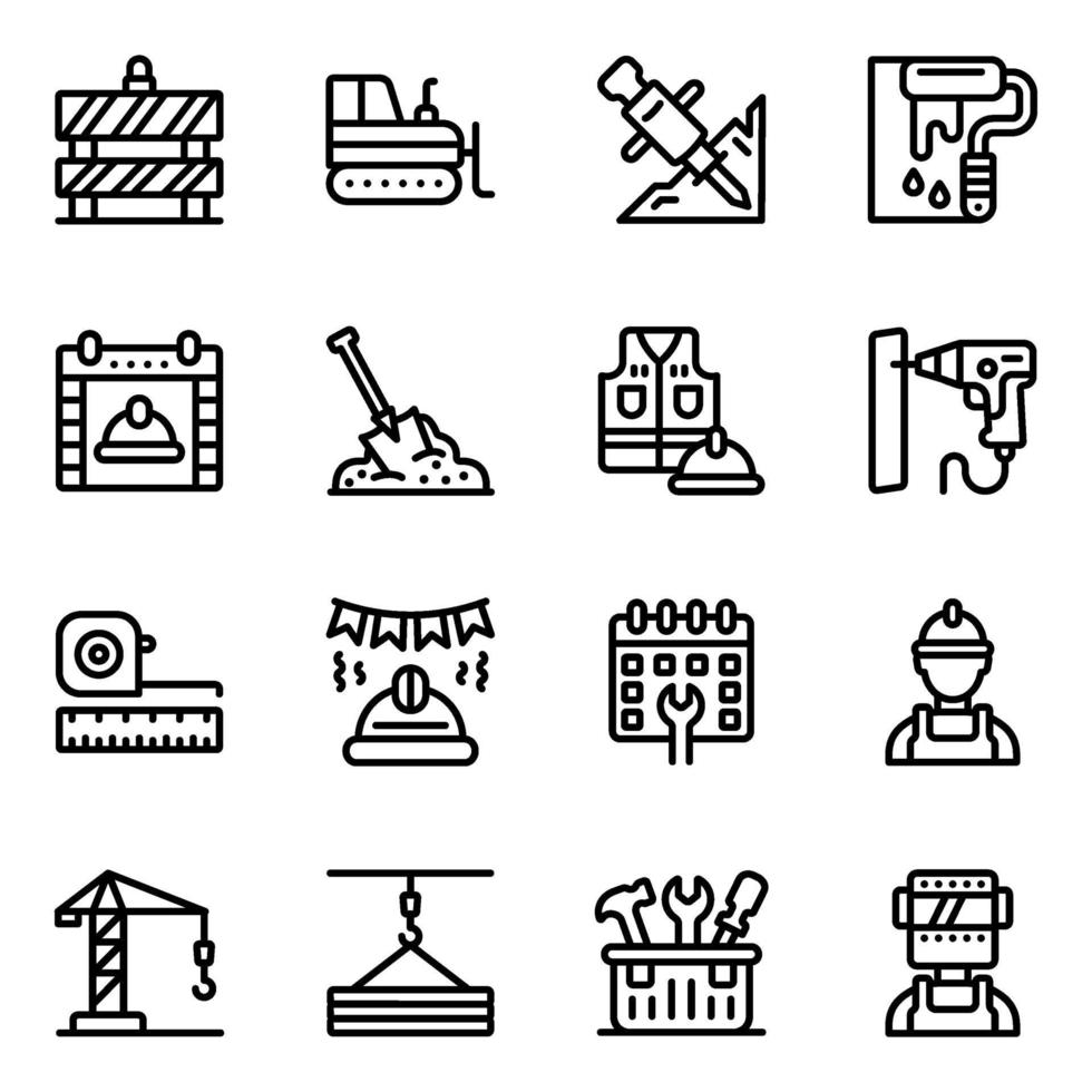 iconos de la línea del día del trabajo vector