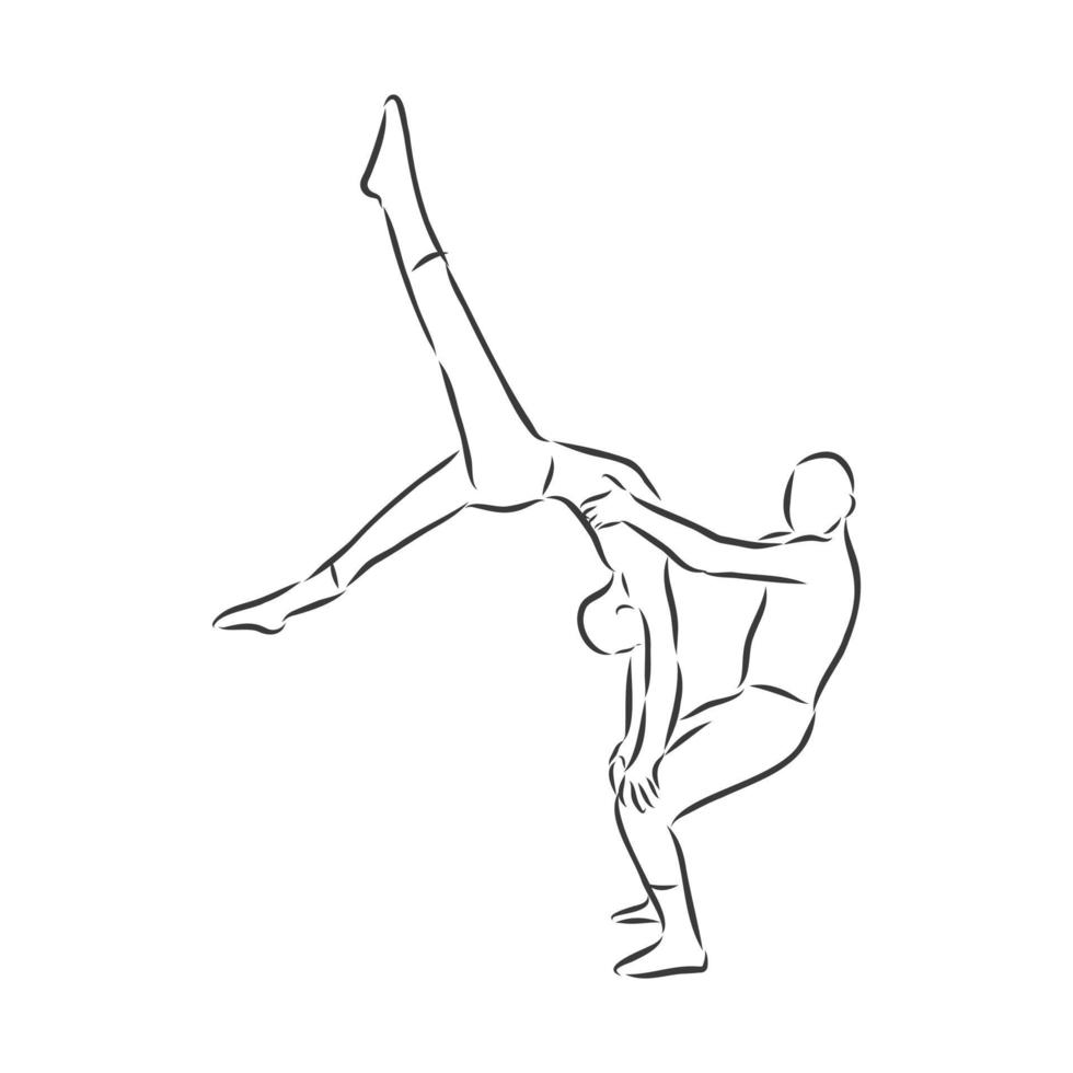 Acrobatic, balance, performance, cooperation concept. Hand drawn acrobats performing on scene concept sketch. Isolated vector illustration , acrobatics, vector sketch illustration