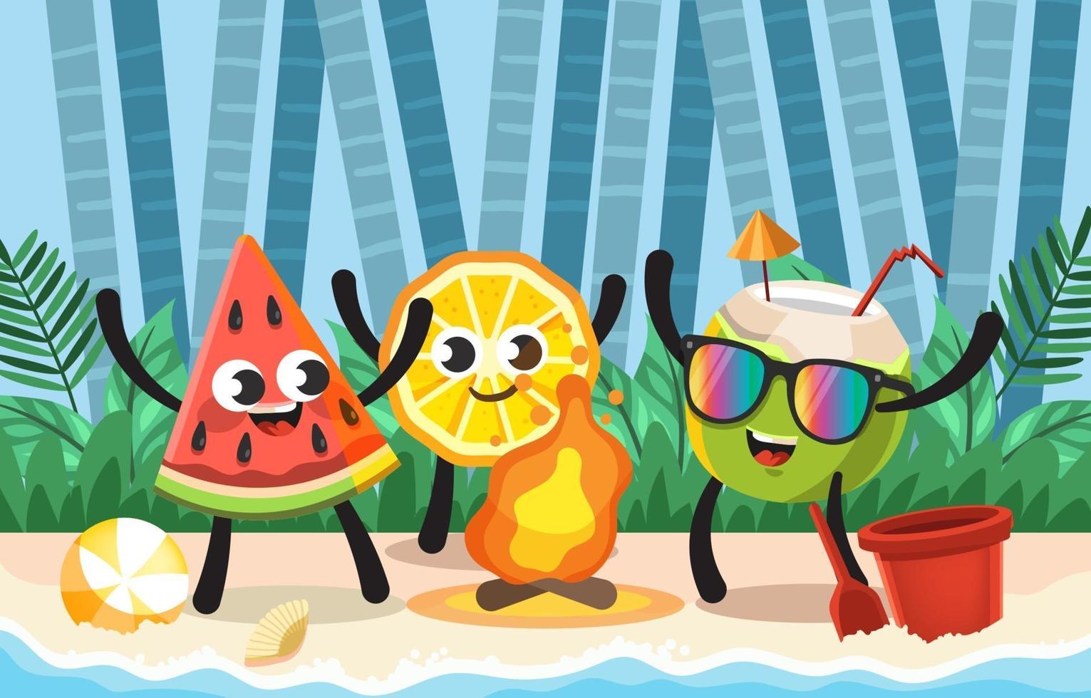 divertido baile de frutas de verano en temporada vector