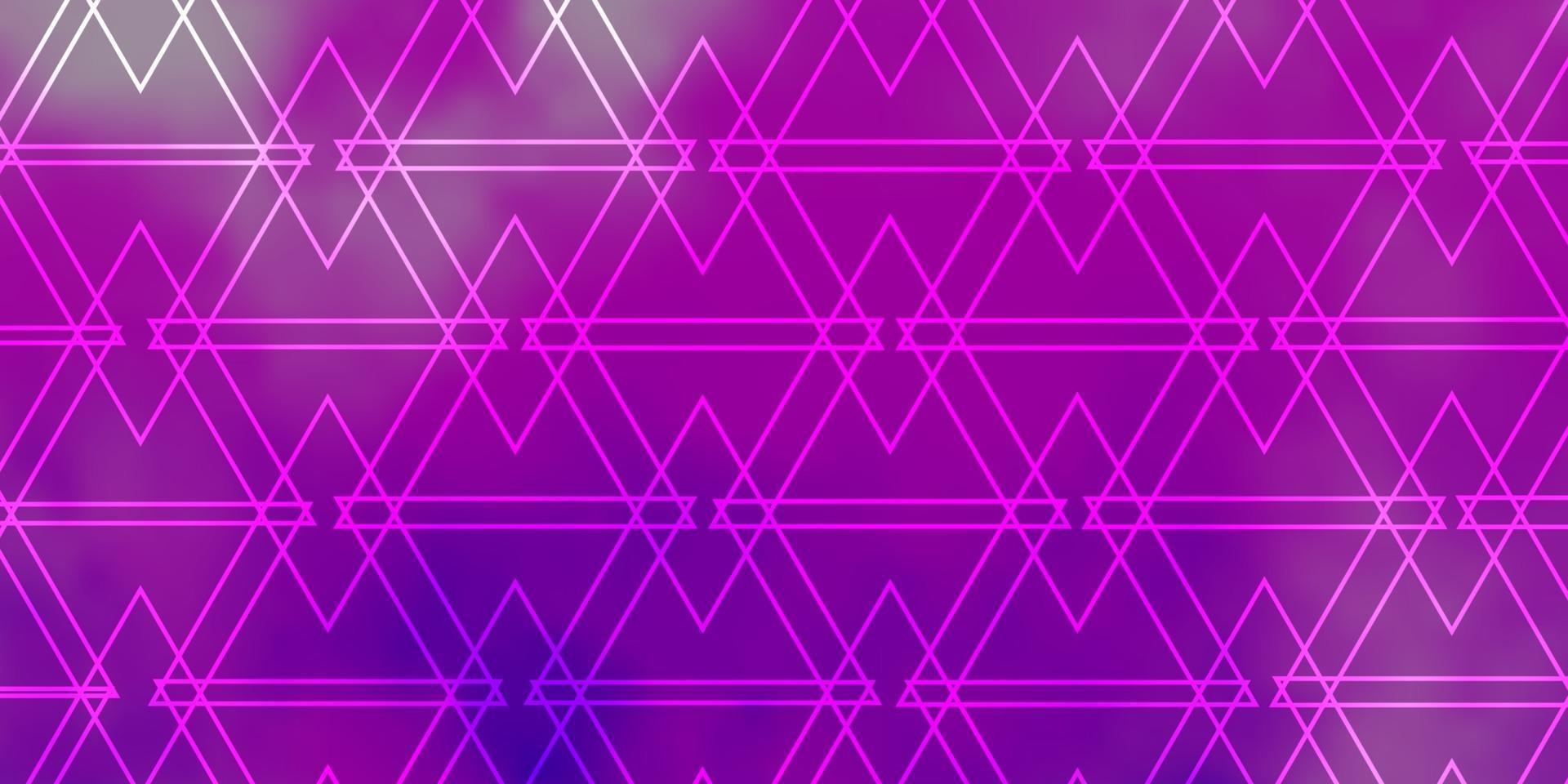 Fondo de vector púrpura claro con líneas, triángulos.