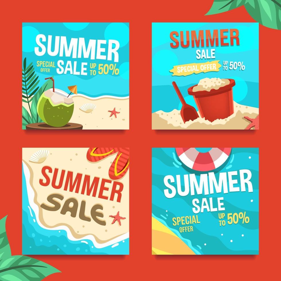 Set of Summer Sale Marketing Social Media Posts vector