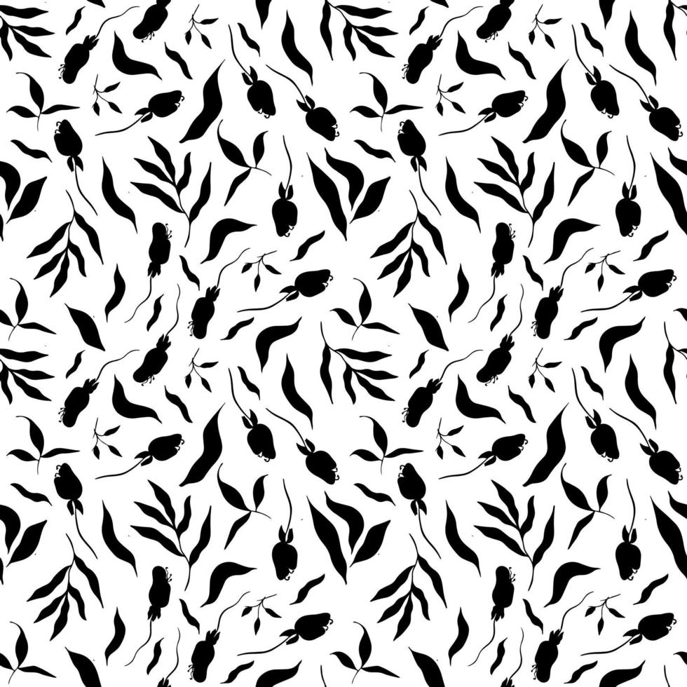 patrón sin costuras en estilo escandinavo. flores negras y hojas sobre un  fondo blanco. diseño minimalista y moderno 2380987 Vector en Vecteezy