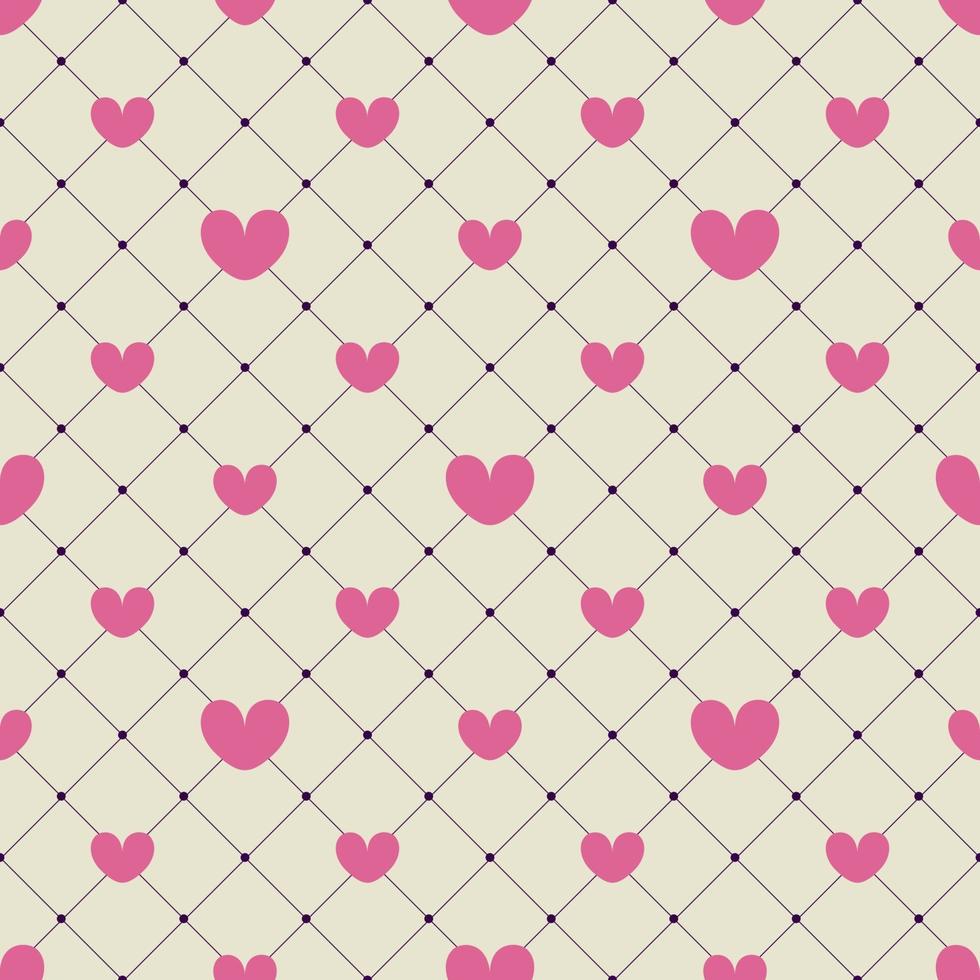 Pink hearts on a yellow checkered background. seamless pattern. design for Valentines Day, invitation cards, wrapping paper, textiles, wedding decorations. vector